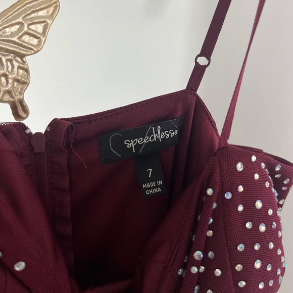 Burgundy Rhinestone Mini Dress - Picture 2 of 2